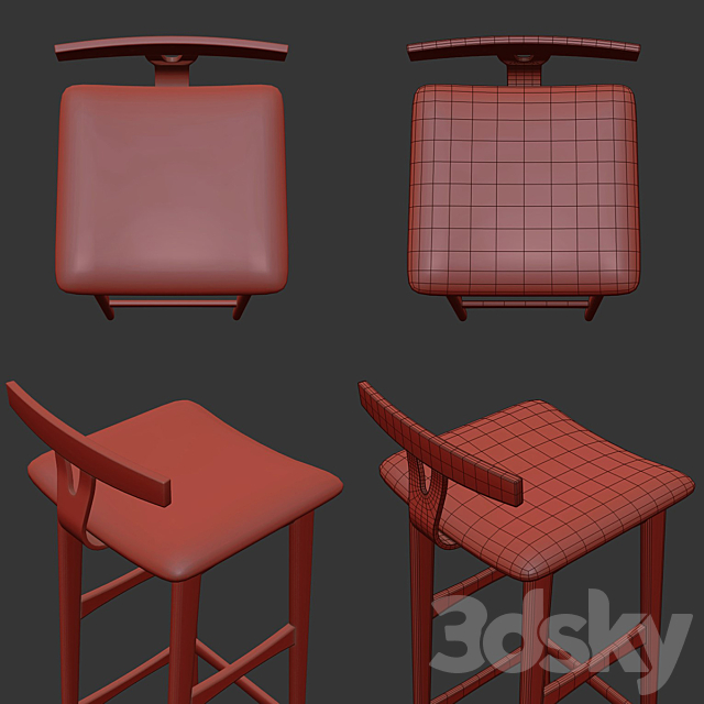 Rosewood and Leather Bar Stool 3DSMax File - thumbnail 3