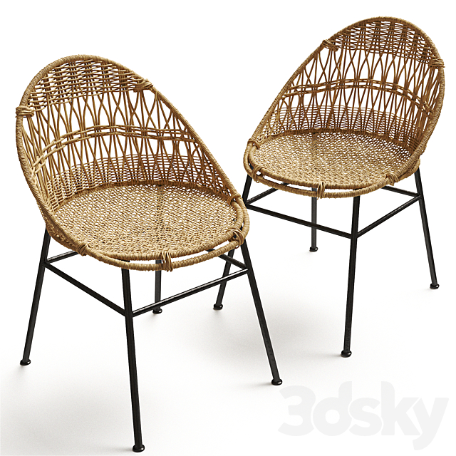 Rounded Wicker Rattan Dining _ Desk Chair 3DS Max Model - thumbnail 5