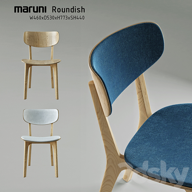 Roundish_Maruni_Armless chair 3DS Max Model - thumbnail 2