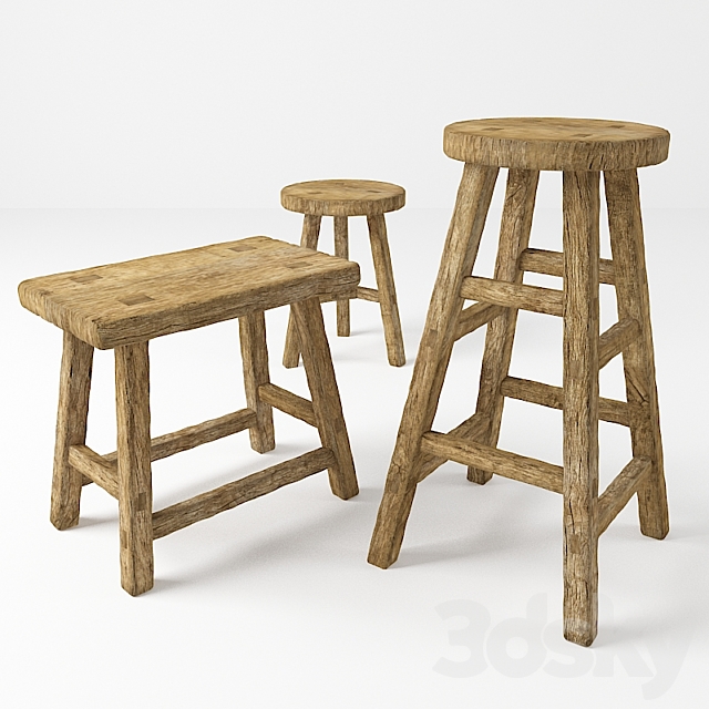 Rustic chairs. Rustic stools 3DS Max Model - thumbnail 2