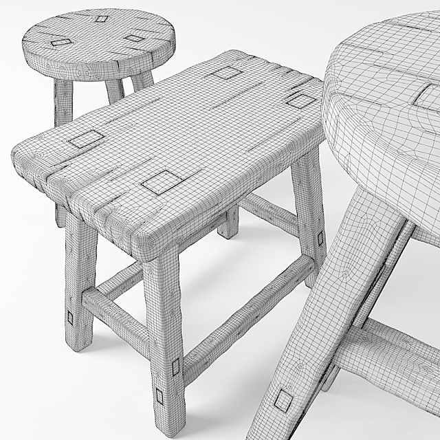 Rustic chairs. Rustic stools 3DS Max Model - thumbnail 3