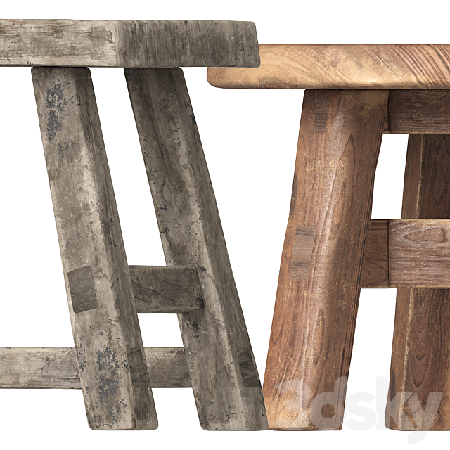 Rustic Wooden Stools 3DS Max Model - thumbnail 2