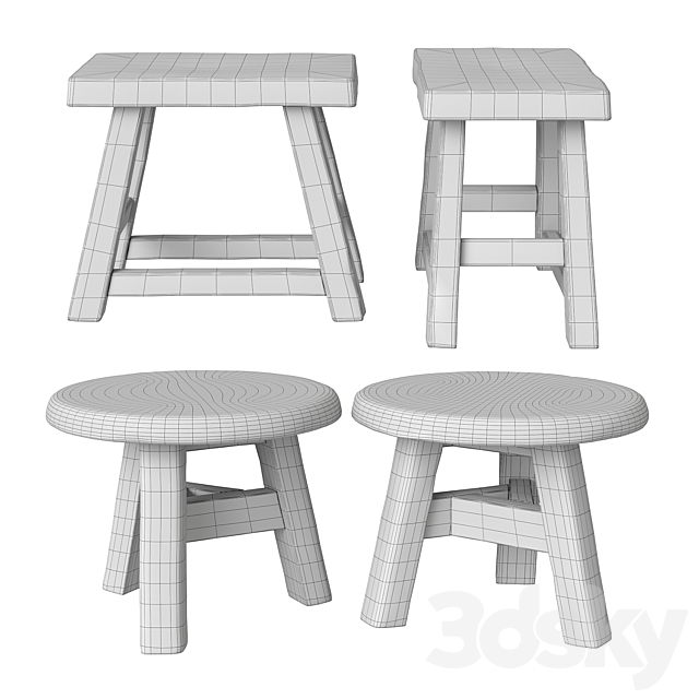 Rustic Wooden Stools 3DS Max Model - thumbnail 3