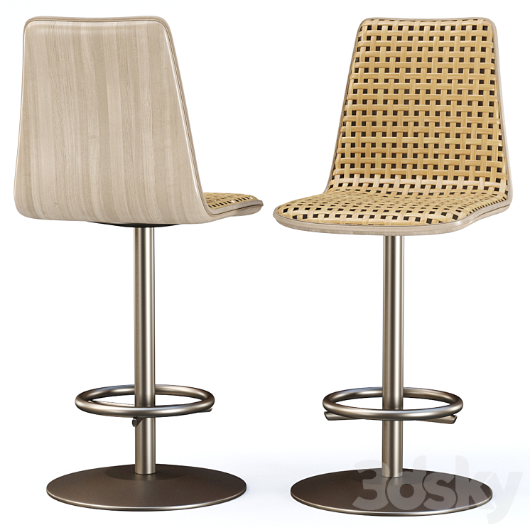 Scarlett wooden rattan bar stool SR22 \/ Rattan bar stool 3DS Max Model - thumbnail 1