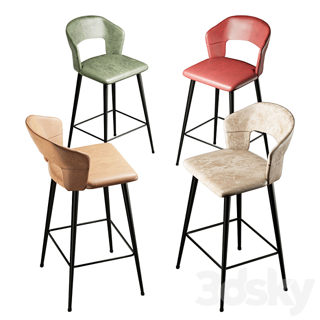 Set of 2 Modern Leather 26”Counter Stool 3DSMax File - thumbnail 1