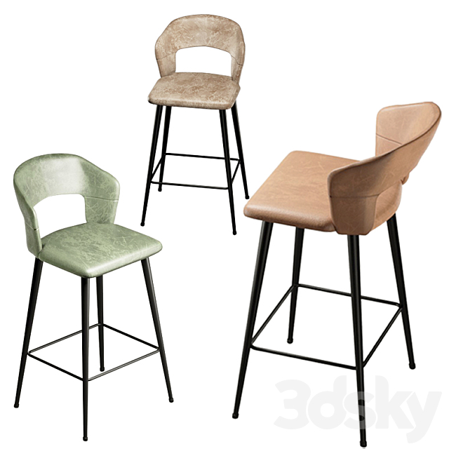 Set of 2 Modern Leather 26”Counter Stool 3DSMax File - thumbnail 2