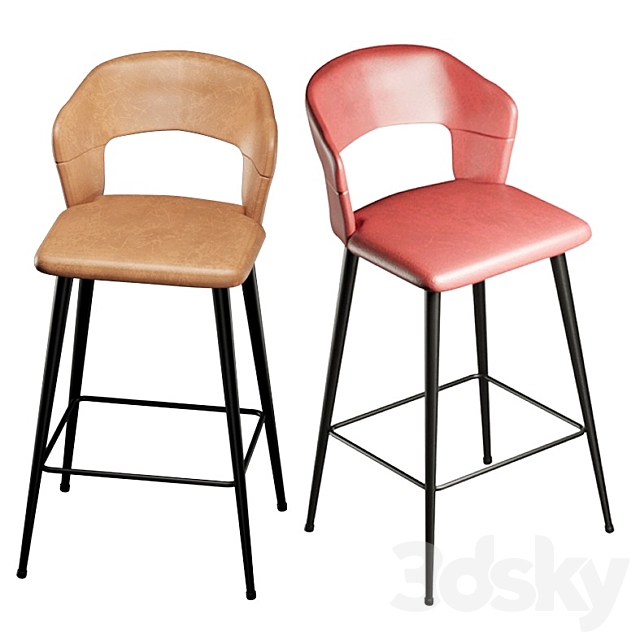 Set of 2 Modern Leather 26”Counter Stool 3DSMax File - thumbnail 3