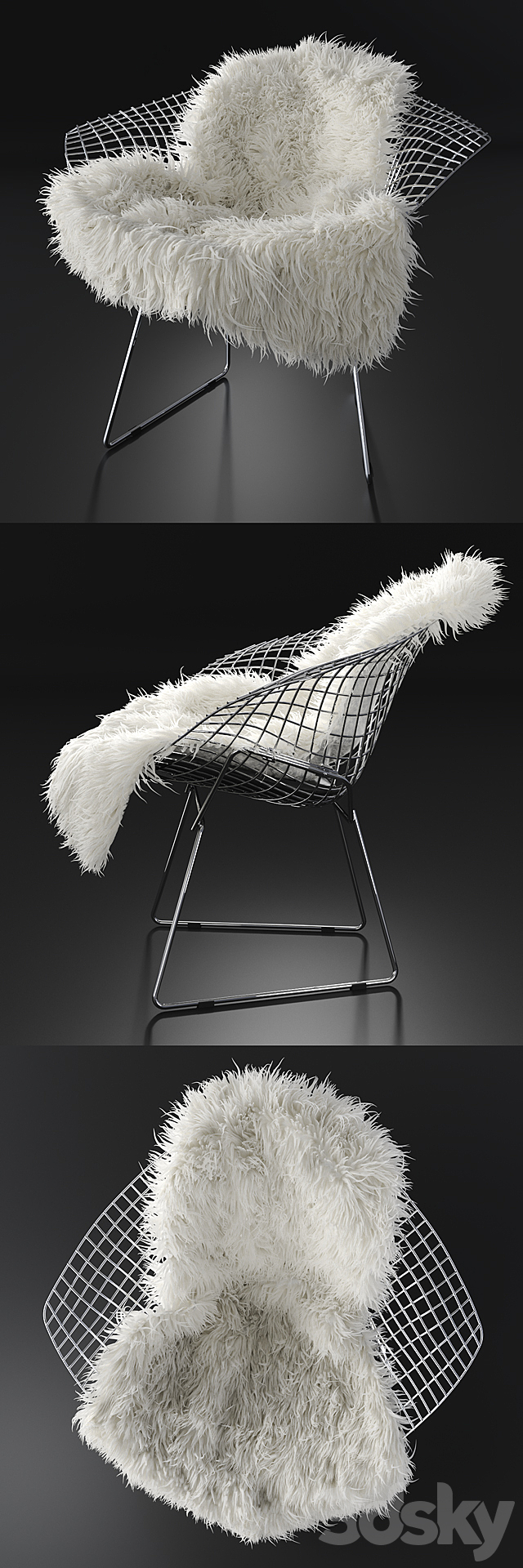 Sheepskin on Bertoia Diamond chair by Knoll 3DSMax File - thumbnail 2