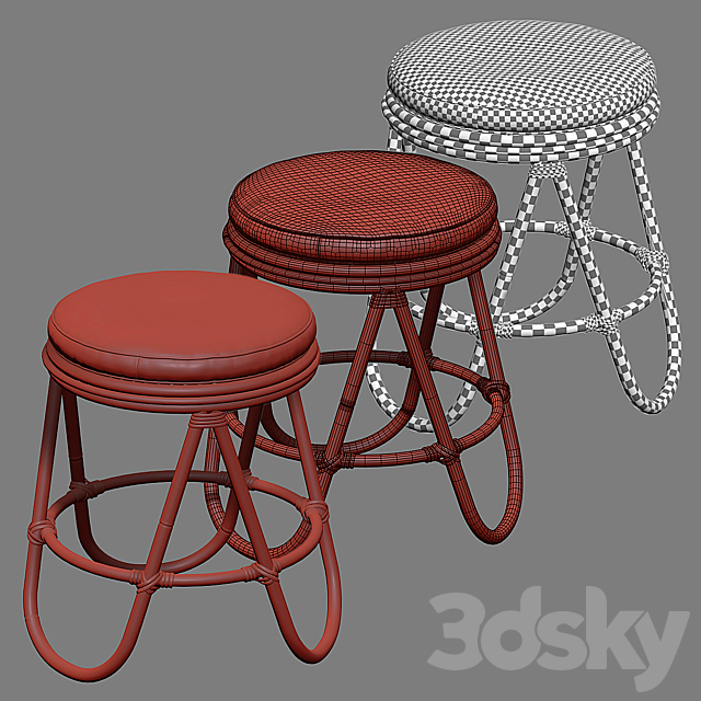 SKYE Rattan Stool 3DS Max Model - thumbnail 4