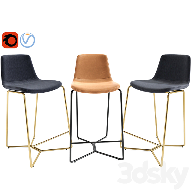 Slope Upholstered Counter Stools 3DS Max Model - thumbnail 2