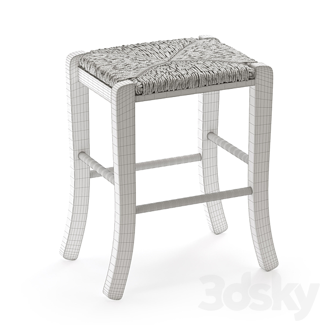 Solid beech stool Perrine 3DS Max Model - thumbnail 2