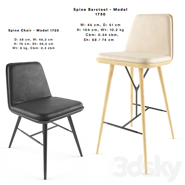 Spine Barstool & chair 3DSMax File - thumbnail 2