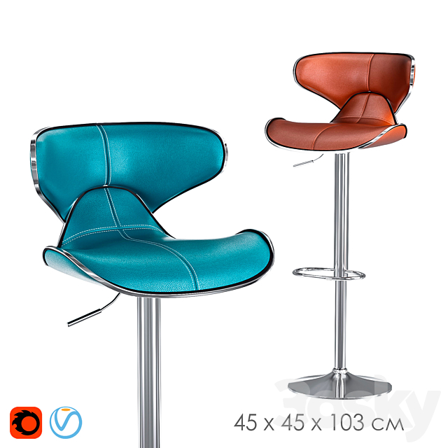 Swivel Faux Leather Adjustable Barstools 3ds Max - thumbnail 1