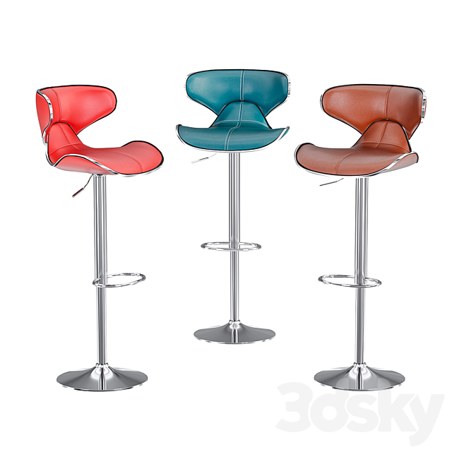 Swivel Faux Leather Adjustable Barstools 3ds Max - thumbnail 2