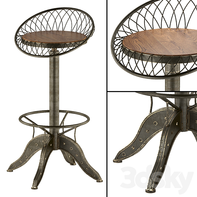 The Aero Industrial Design Steel Bar Stool 3DS Max Model - thumbnail 1