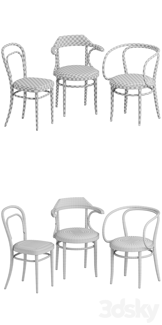 Thonet Chairs 209P 214P 233P Upholstery 3DS Max Model - thumbnail 3