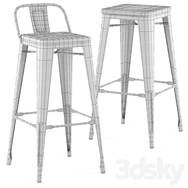 Tolix stools 3ds Max - thumbnail 3