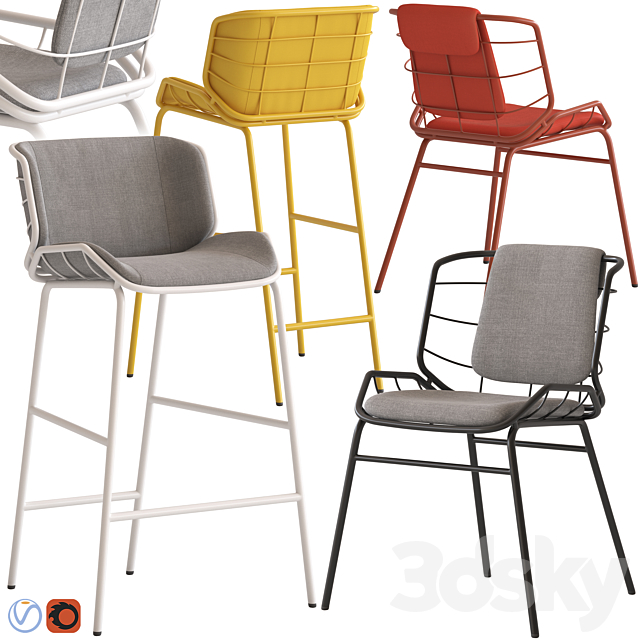 Traba Met Skin  Stool and Chair 3ds Max - thumbnail 1