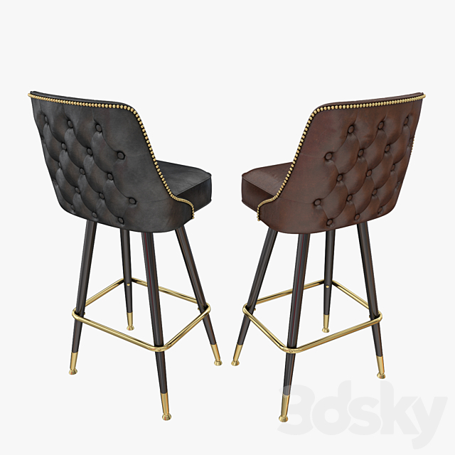 Tufted back bar stool 3DS Max Model - thumbnail 2