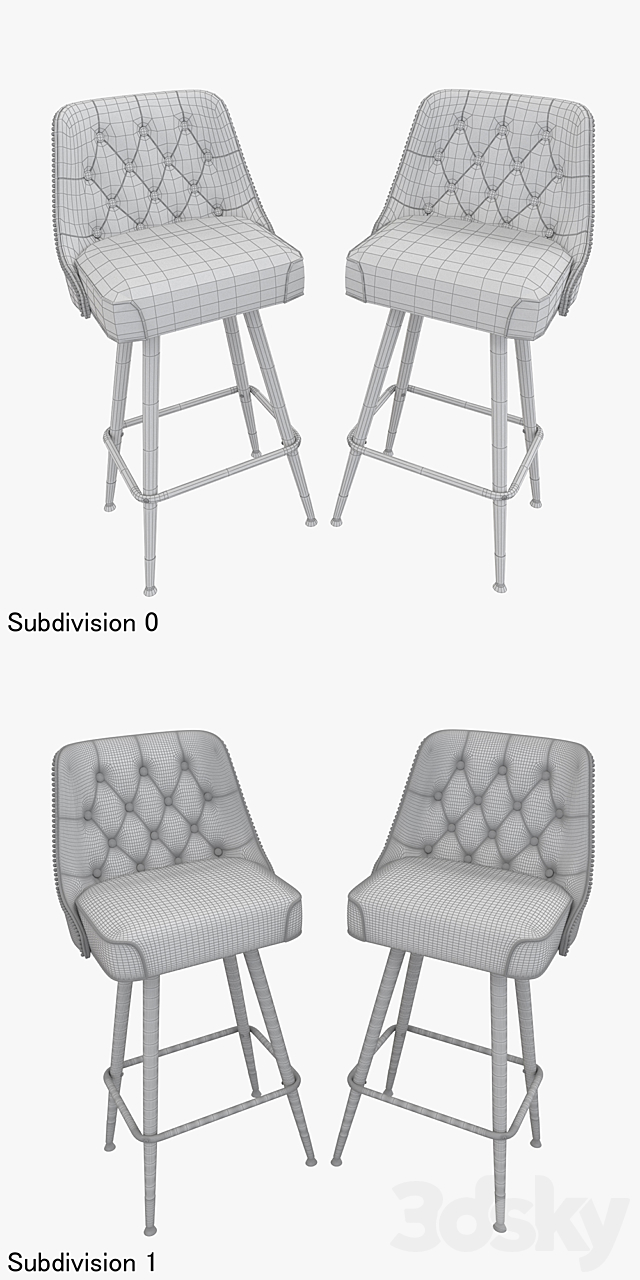 Tufted back bar stool 3DS Max Model - thumbnail 3