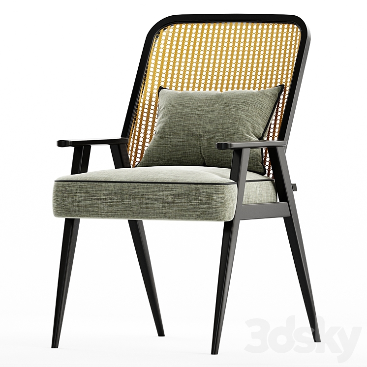 Upholstered Cane Back Armchair 3DS Max Model - thumbnail 1