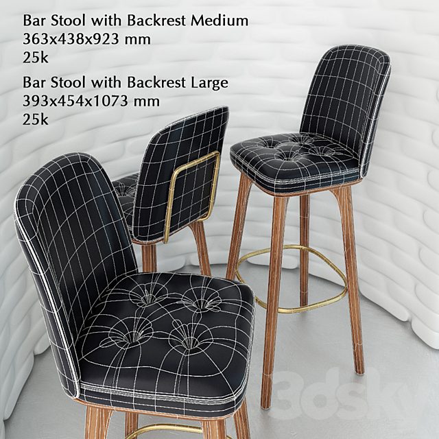 Utility Bar Stool with Backrest 3DS Max Model - thumbnail 2