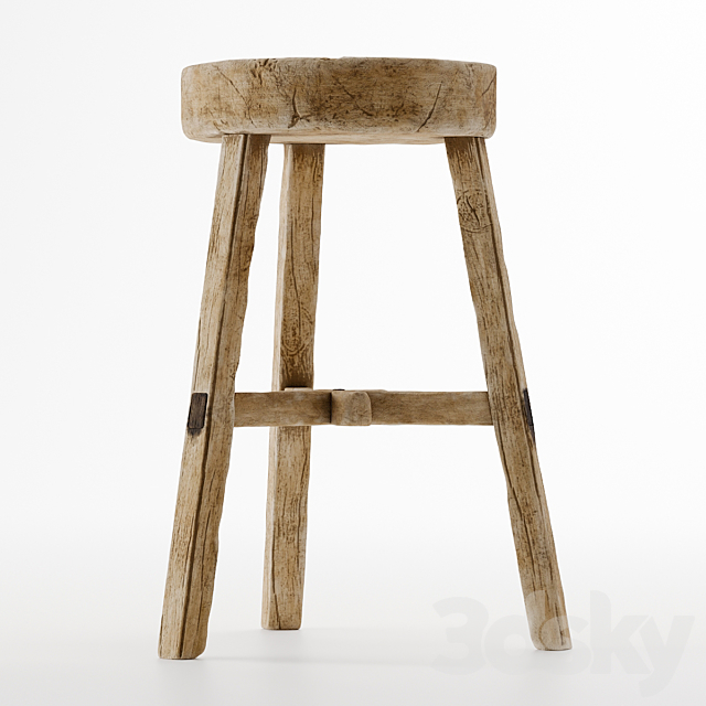 Vintage wooden stool 3DS Max Model - thumbnail 2