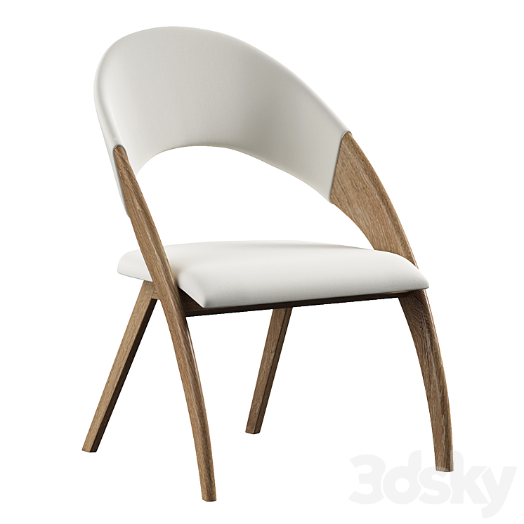 Walnut wood and cream leatherette dining chair 3DS Max Model - thumbnail 1