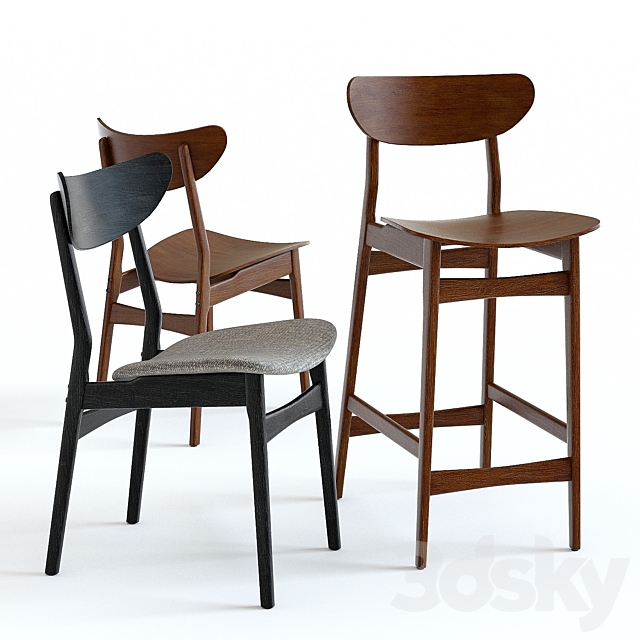 West Elm Classic Cafe Chairs 3DS Max Model - thumbnail 2