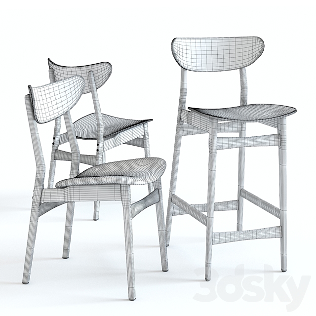 West Elm Classic Cafe Chairs 3DS Max Model - thumbnail 3