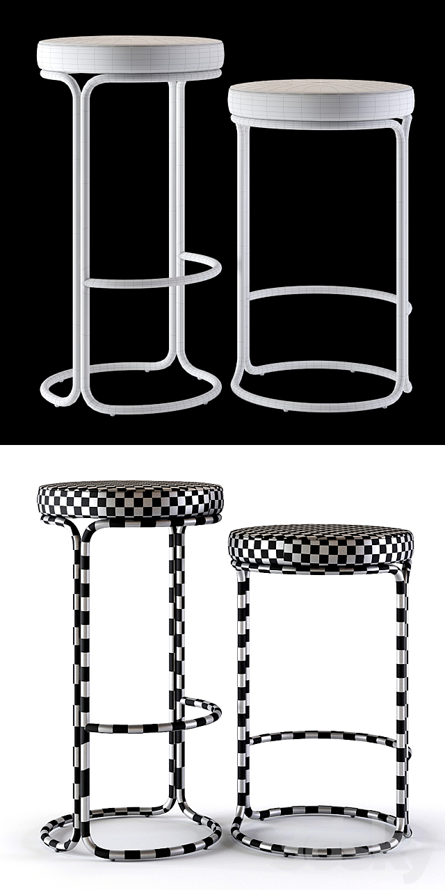 West Elm Cora Bar and Counter Stools 3DS Max Model - thumbnail 3