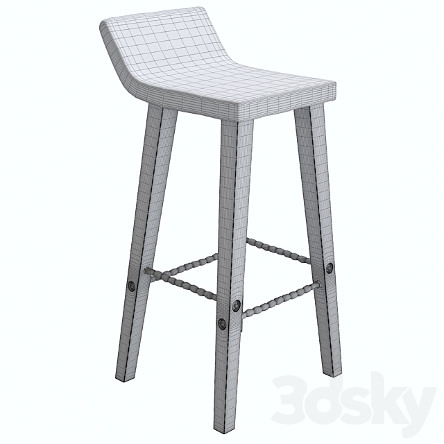 West elm Hewn Wood Bar Stool 3ds Max - thumbnail 2