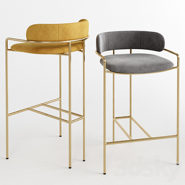 WEST ELM Lenox Velvet Bar + Counter Stools 3DSMax File - thumbnail 1