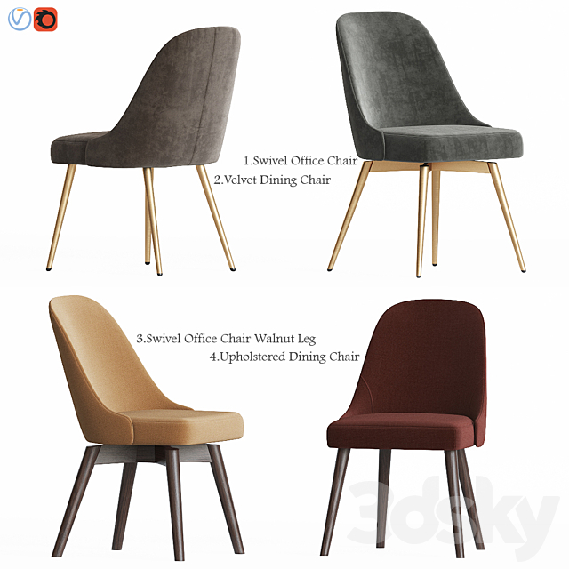 West Elm Mid-Century Chair set 3DSMax File - thumbnail 1