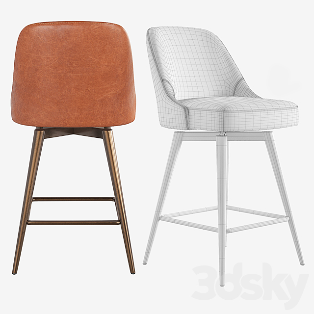 West Elm Mid-Century Counter Stool 3DS Max Model - thumbnail 5