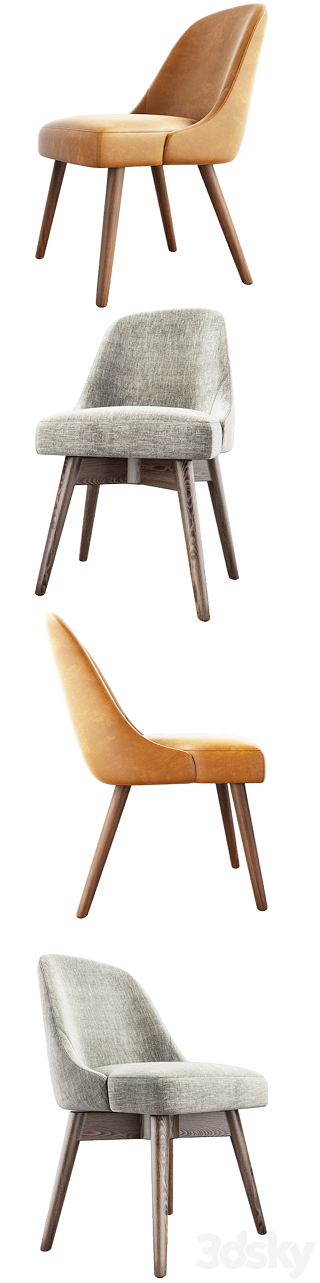 West Elm Mid-Century Dining Chair Set 3DSMax File - thumbnail 2