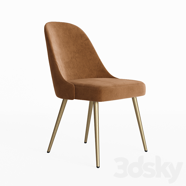 West Elm Mid-Century Upholstered Dining Chair – Velvet 3DS Max Model - thumbnail 2