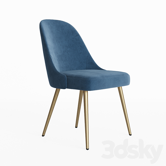 West Elm Mid-Century Upholstered Dining Chair – Velvet 3DS Max Model - thumbnail 3