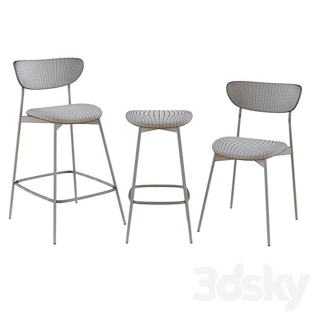 West Elm Modern Petal Bar Counter Stool 3DS Max Model - thumbnail 2