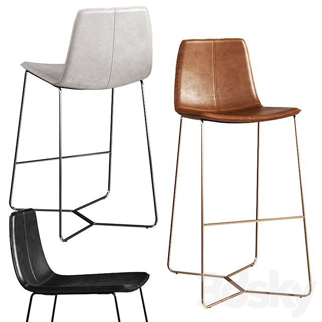 West Elm Slope Leather Bar + Counter Stools 3DSMax File - thumbnail 1