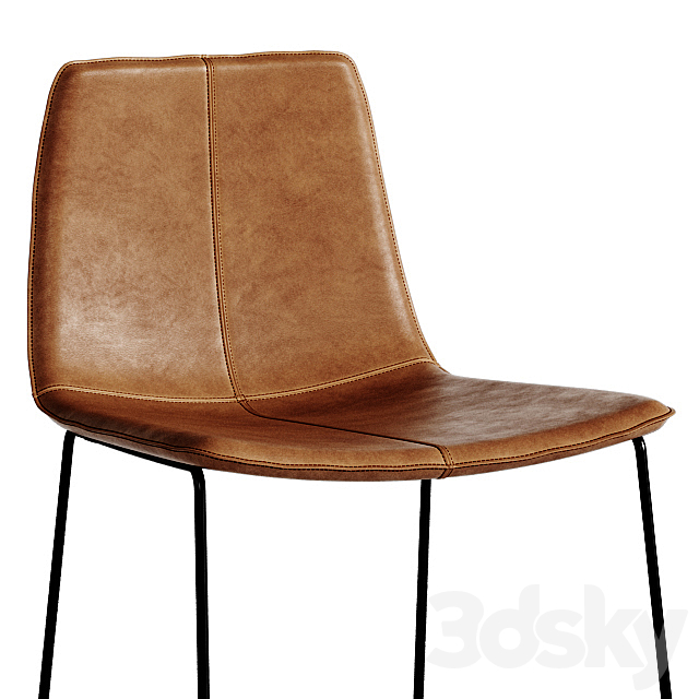 West Elm Slope Leather Bar + Counter Stools 3DSMax File - thumbnail 2