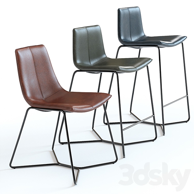 West Elm Slope Leather Chairs 3DS Max Model - thumbnail 2