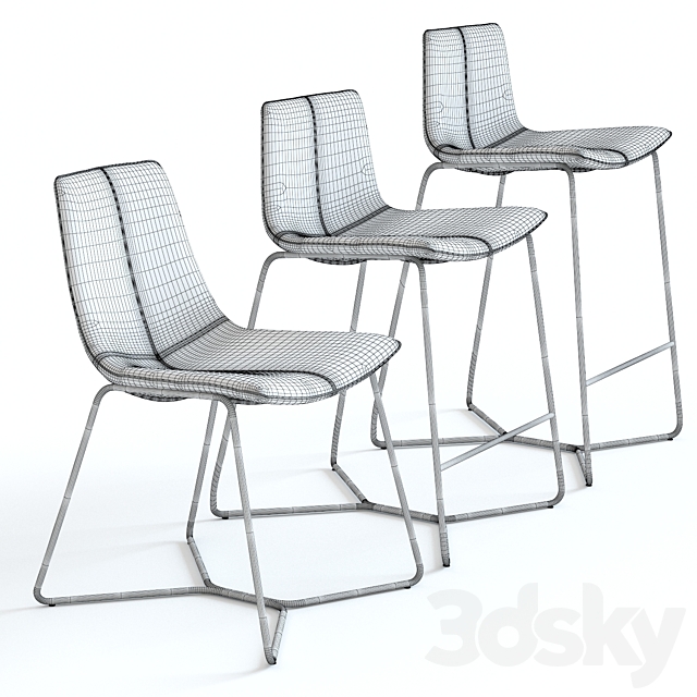 West Elm Slope Leather Chairs 3DS Max Model - thumbnail 3