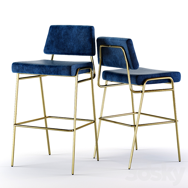 West Elm Wire Frame Bar and Counter Stools 3DS Max Model - thumbnail 3