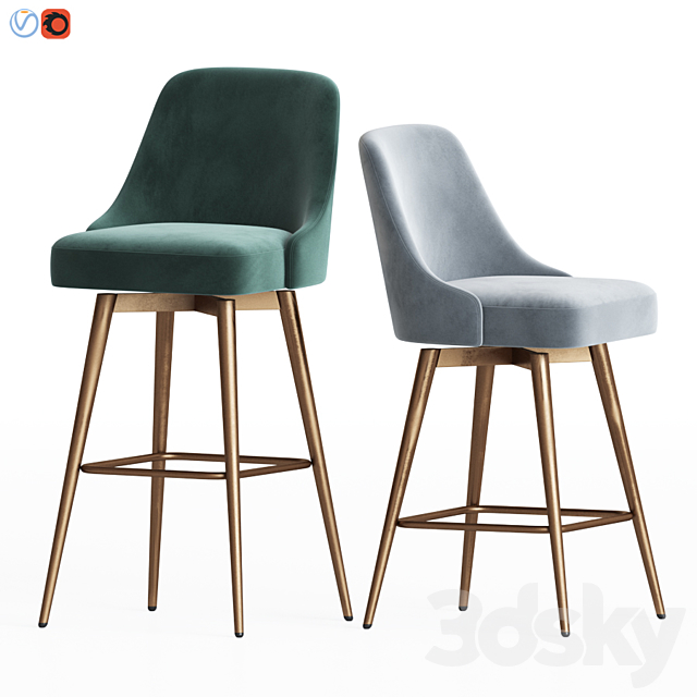 Westelm Mid-Century Velvet Swivel Counter & Bar Stool 3DSMax File - thumbnail 1