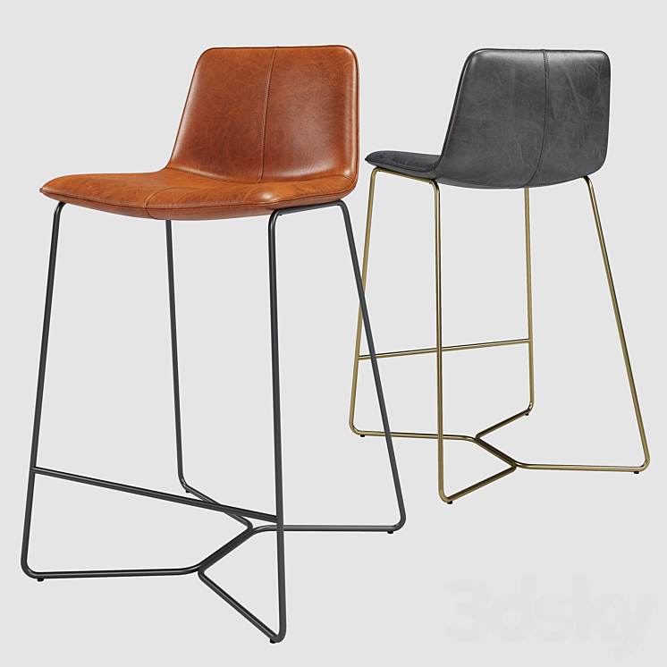 Westelm Slope Leather Bar Stool 3DS Max Model - thumbnail 3