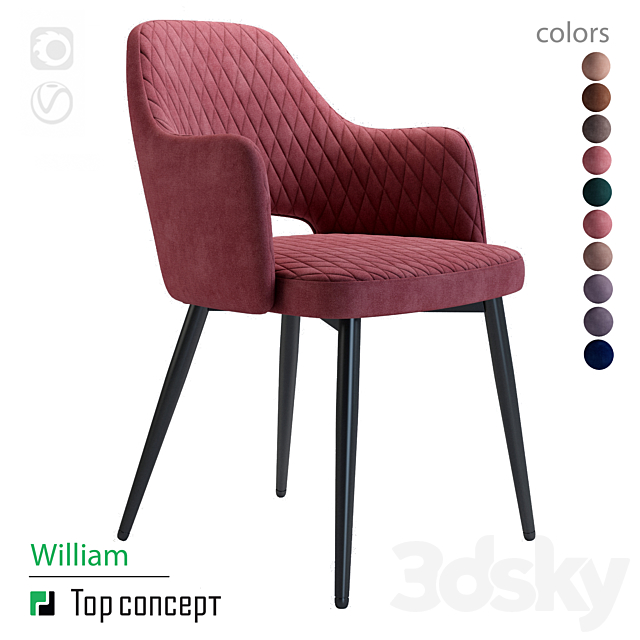 William chair with armrests (rhombus) 3DSMax File - thumbnail 1