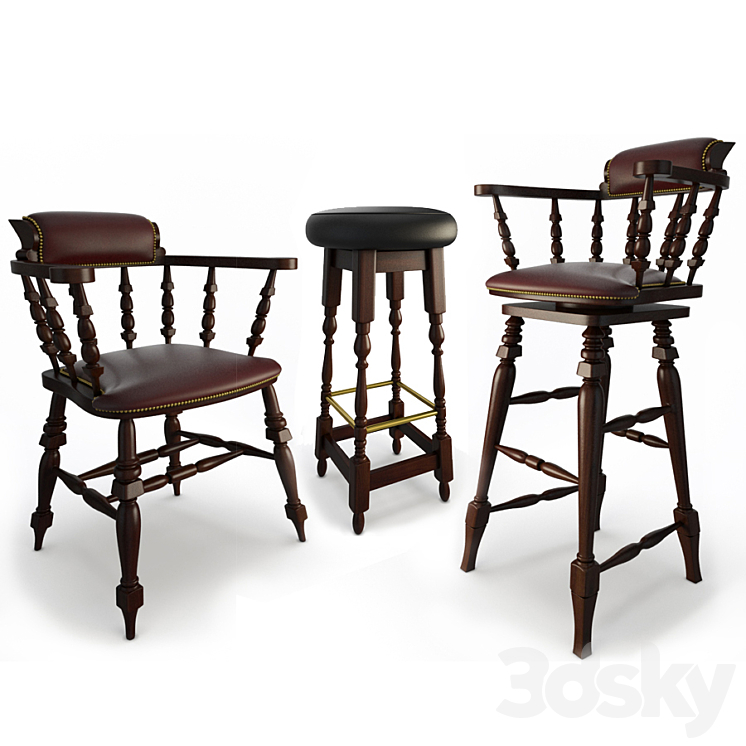 Wooden Bar Seats 3DS Max Model - thumbnail 1