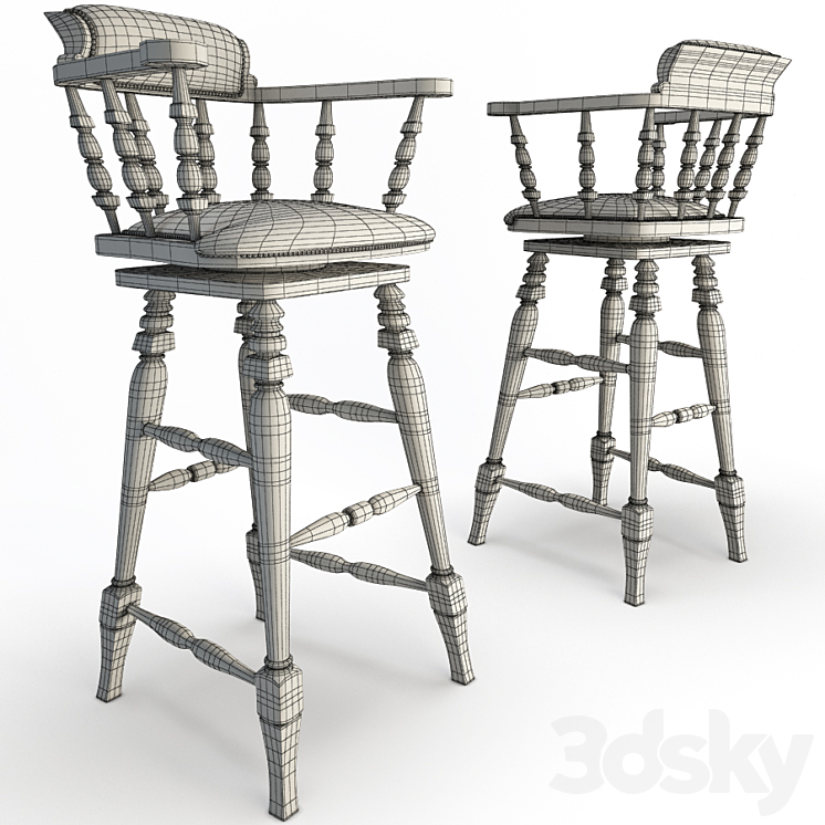 Wooden Bar Seats 3DS Max Model - thumbnail 2