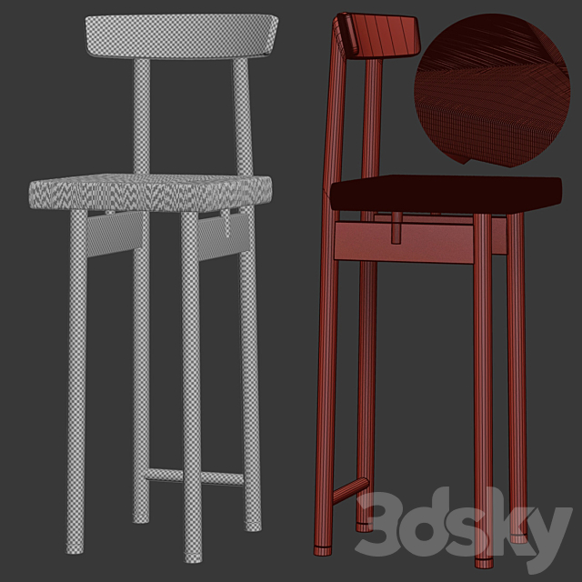 Wooden bar stool _ Wicker bar stool 3DSMax File - thumbnail 4